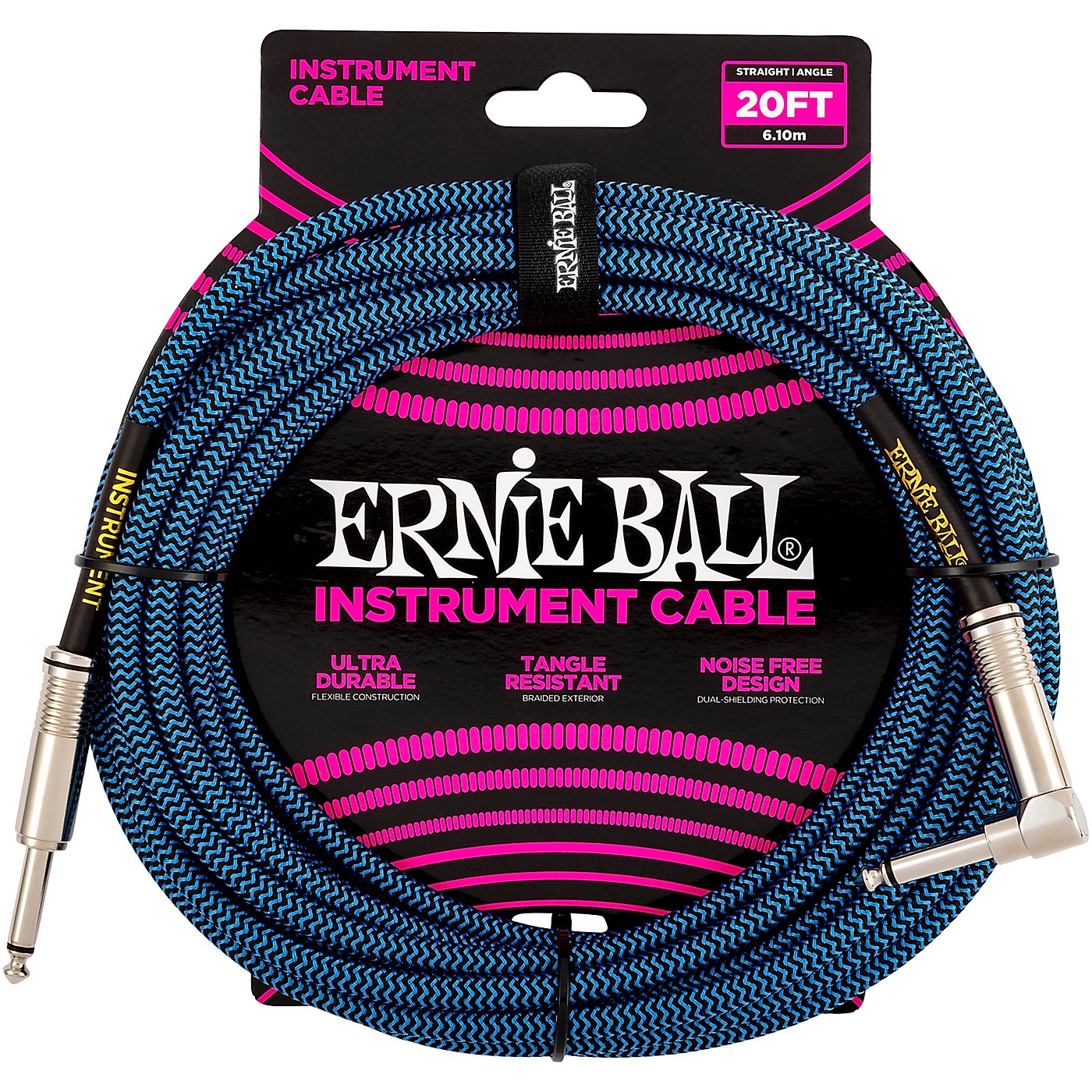 Ernie Ball 20ft Braided Straight Angle Instrument Cable thumbnail