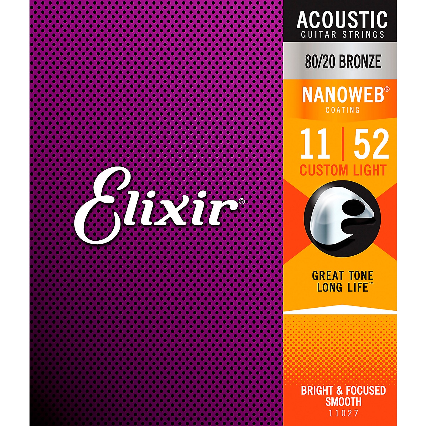 Elixir 80/20 Bronze Acoustic Guitar Strings with NANOWEB Coating, Custom Light (.011-.052) thumbnail