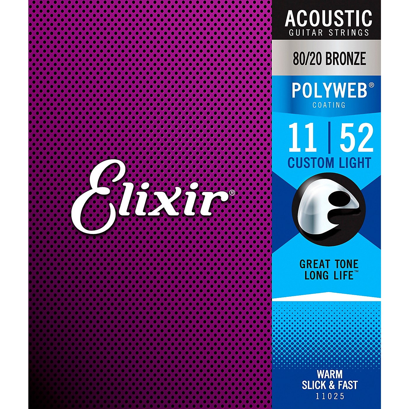 Elixir 80/20 Bronze Acoustic Guitar Strings with POLYWEB Coating, Custom Light (.011-.052) thumbnail