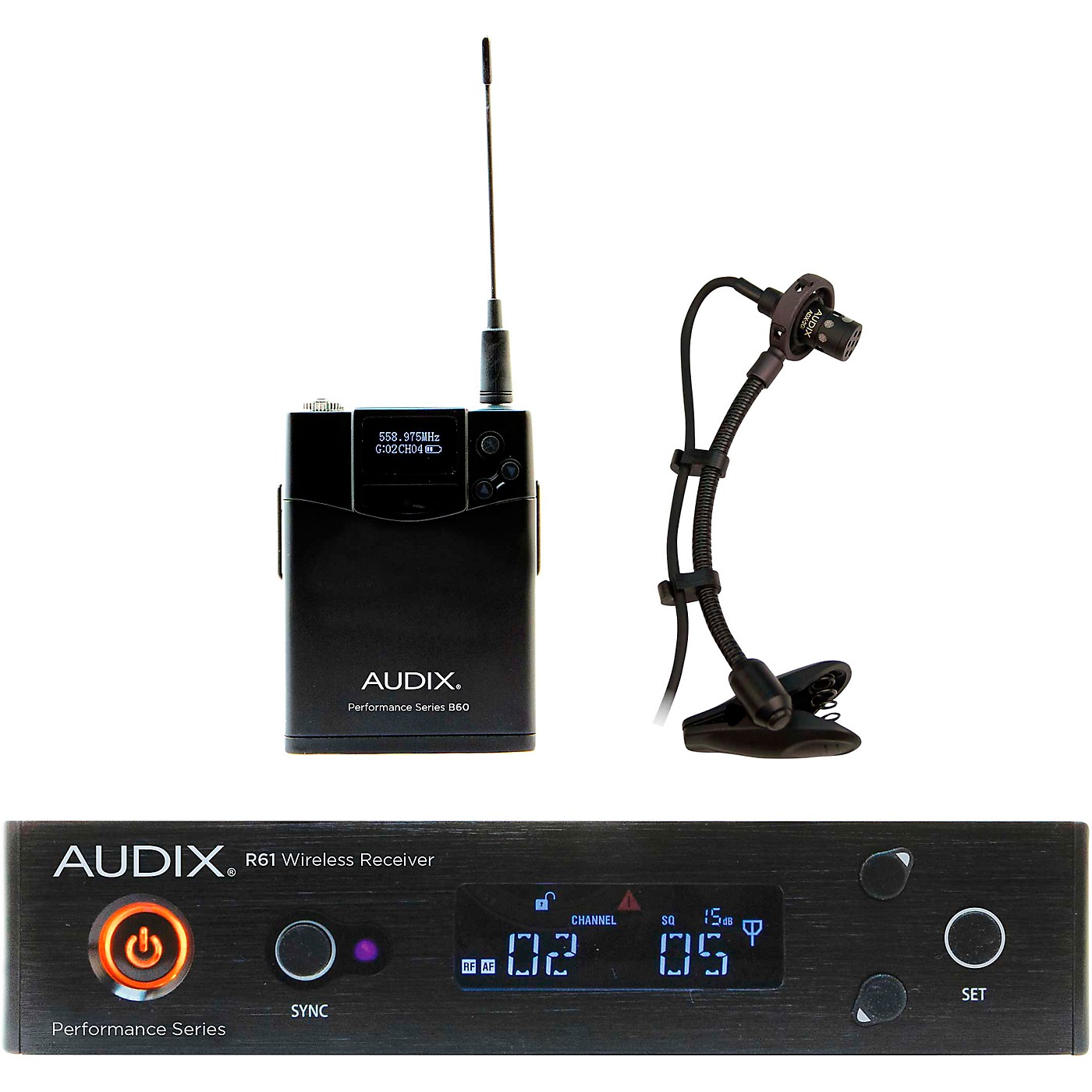 Audix AP61 SAX Wireless Microphone System with R61 True Diversity Receiver, B60 Bodypack Transmitter and ADX20I Clip-on Condenser Microphone thumbnail