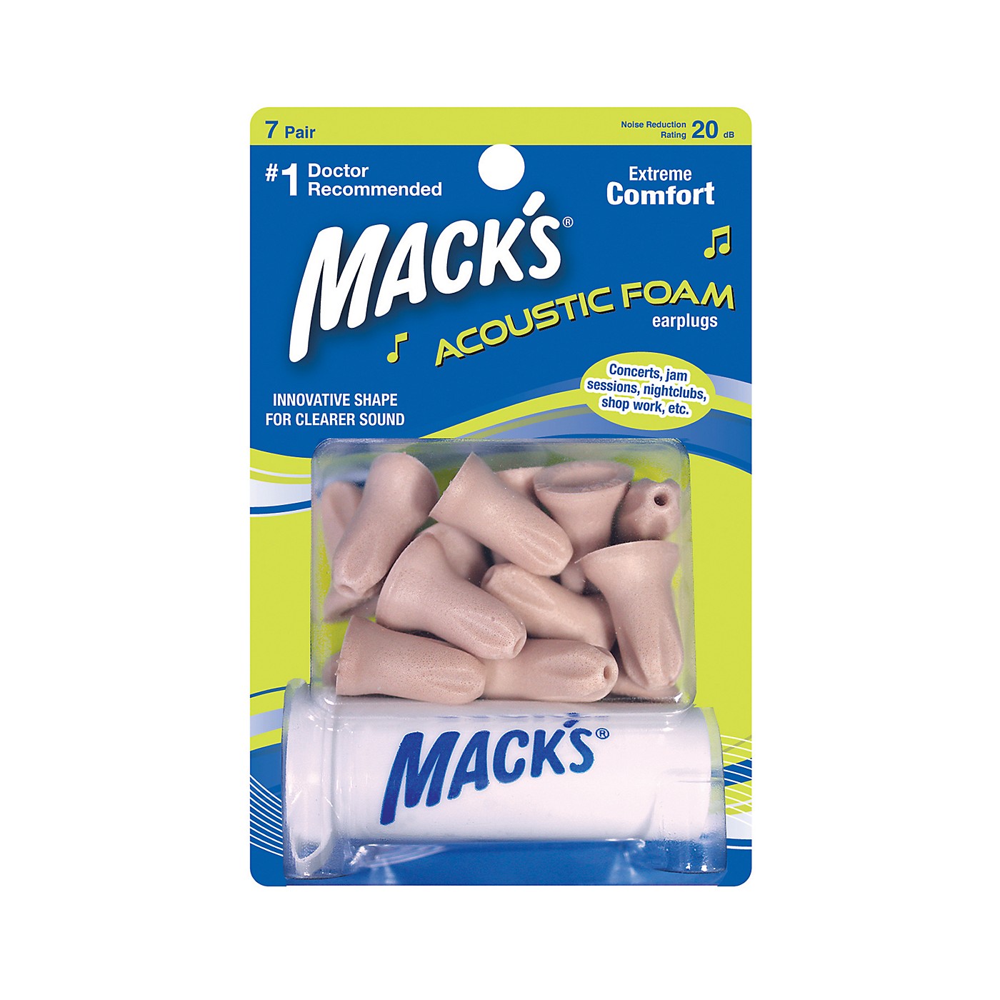 Mack's Acoustic Foam Ear Plugs 7 Pair Blister Pack with Free Travel Case thumbnail