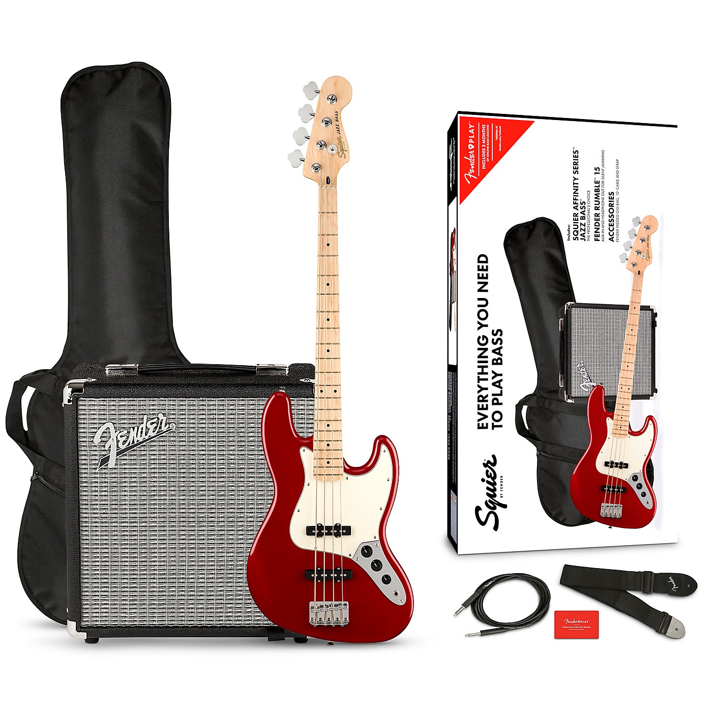 Squier Affinity Jazz Bass Limited Edition Pack With Fender Rumble 15w Bass Combo Amp Candy Apple 1813