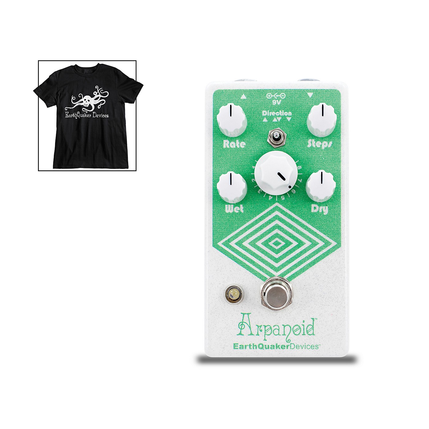 EarthQuaker Devices Arpanoid V2 Polyphonic Pitch Arpeggiator Effects Pedal and Octoskull T-Shirt Large Black thumbnail