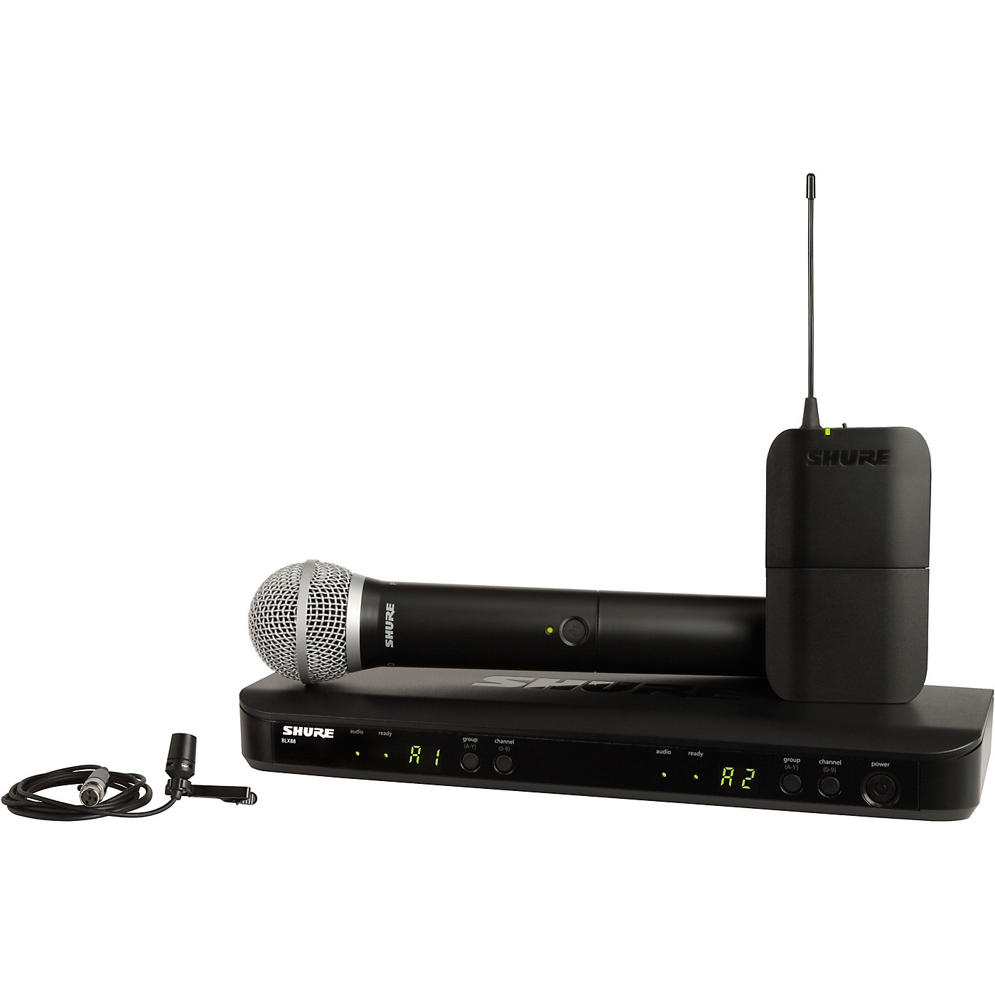 Shure BLX1288 Combo System With CVL Lavalier Microphone and PG58 Handheld Microphone thumbnail