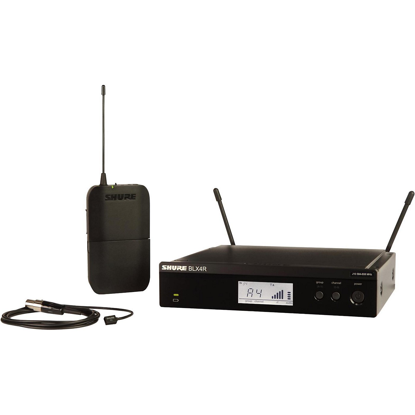 Shure BLX14R/W93 Wireless Lavalier System with WL93 Omnidirectional Condenser Miniature Lavalier Mic thumbnail