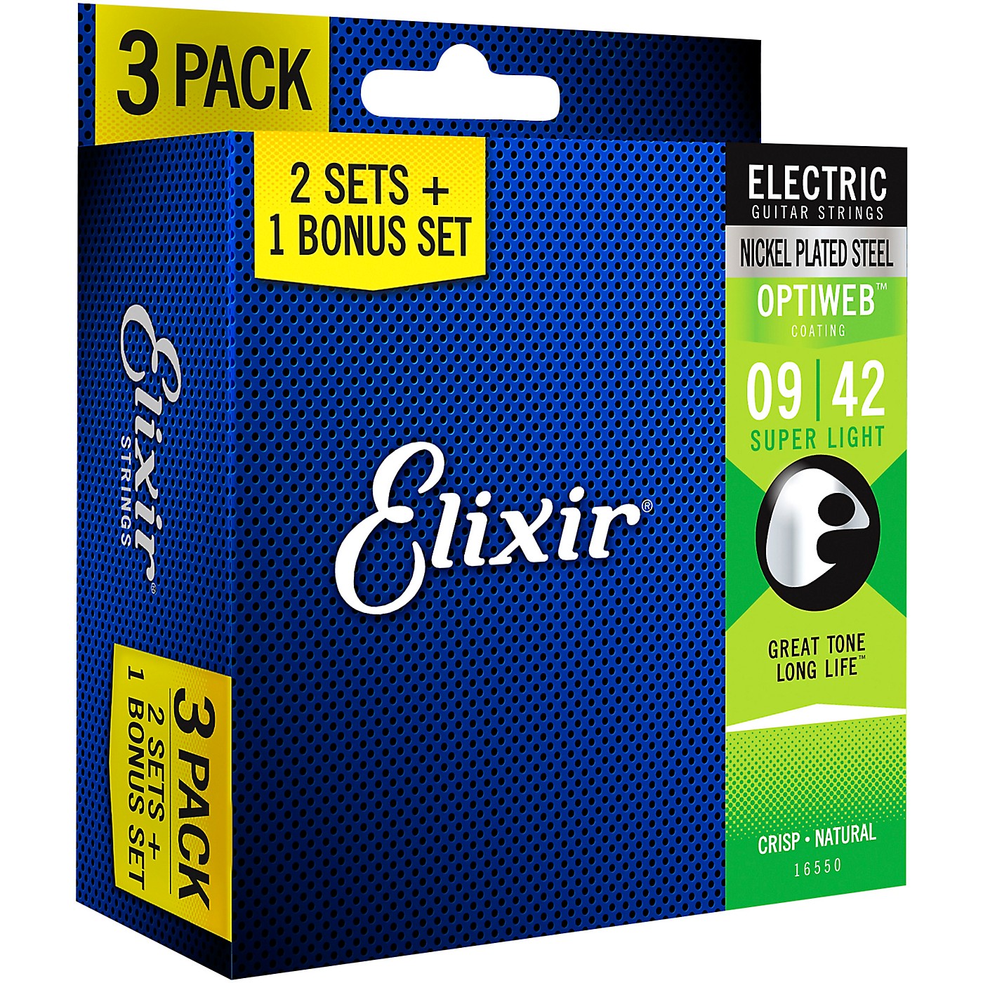 Elixir BONUS PACK OPTIWEB Coated Electric Guitar Strings, Super Light (.009-.042), 3 pack thumbnail
