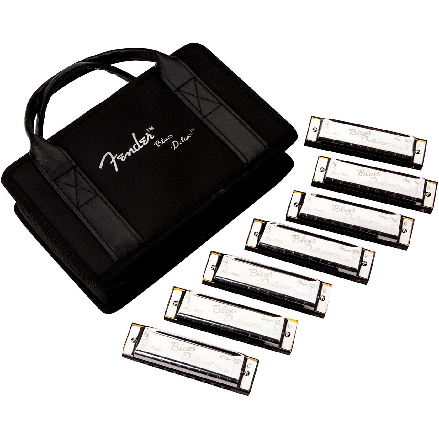 Fender Blues Deluxe Harmonica Set (7-Pack with Case, Keys of C, G, A, D, F, E and Bb) thumbnail