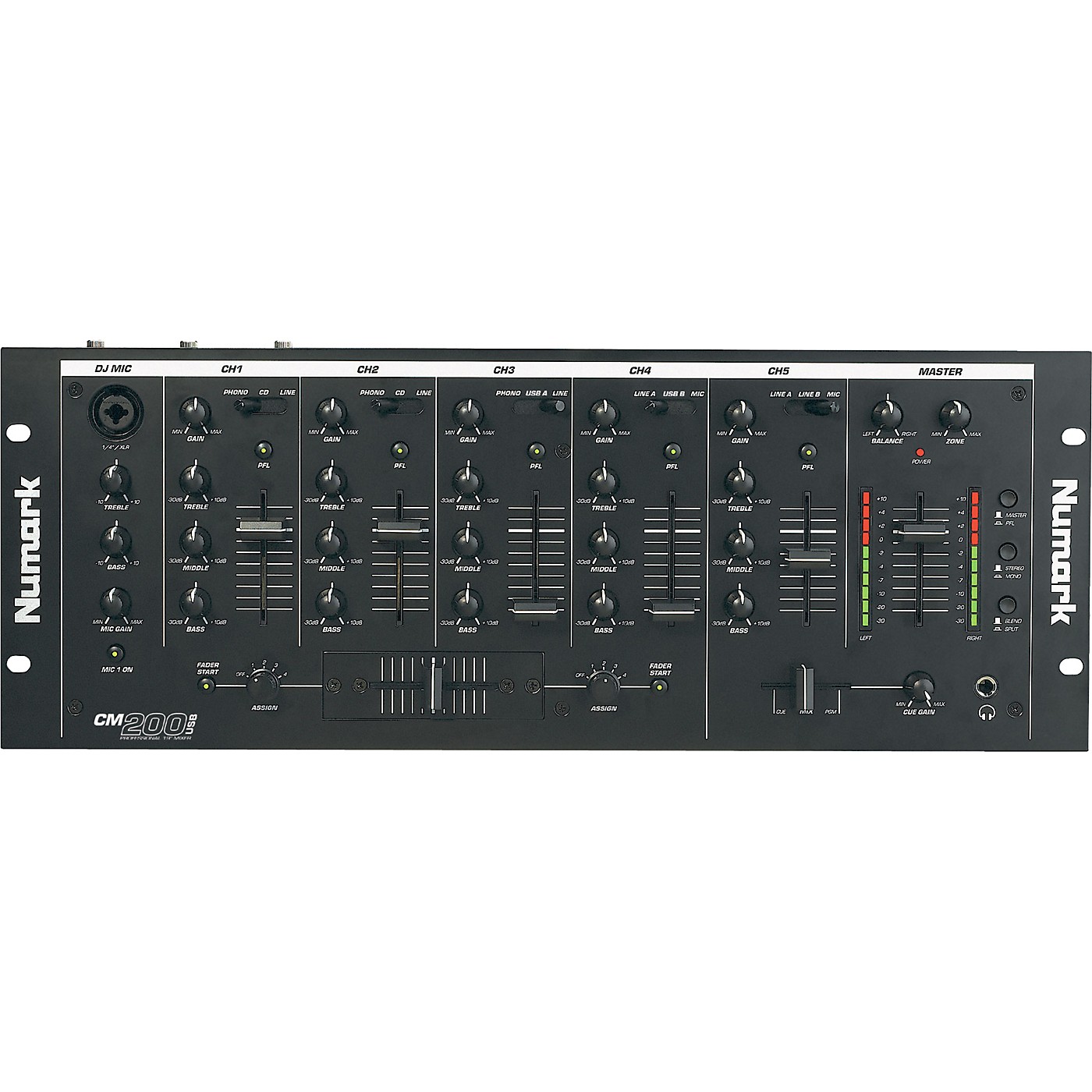 Numark CM200USB 5Channel 19" Rackmount DJ Mixer with USB Woodwind