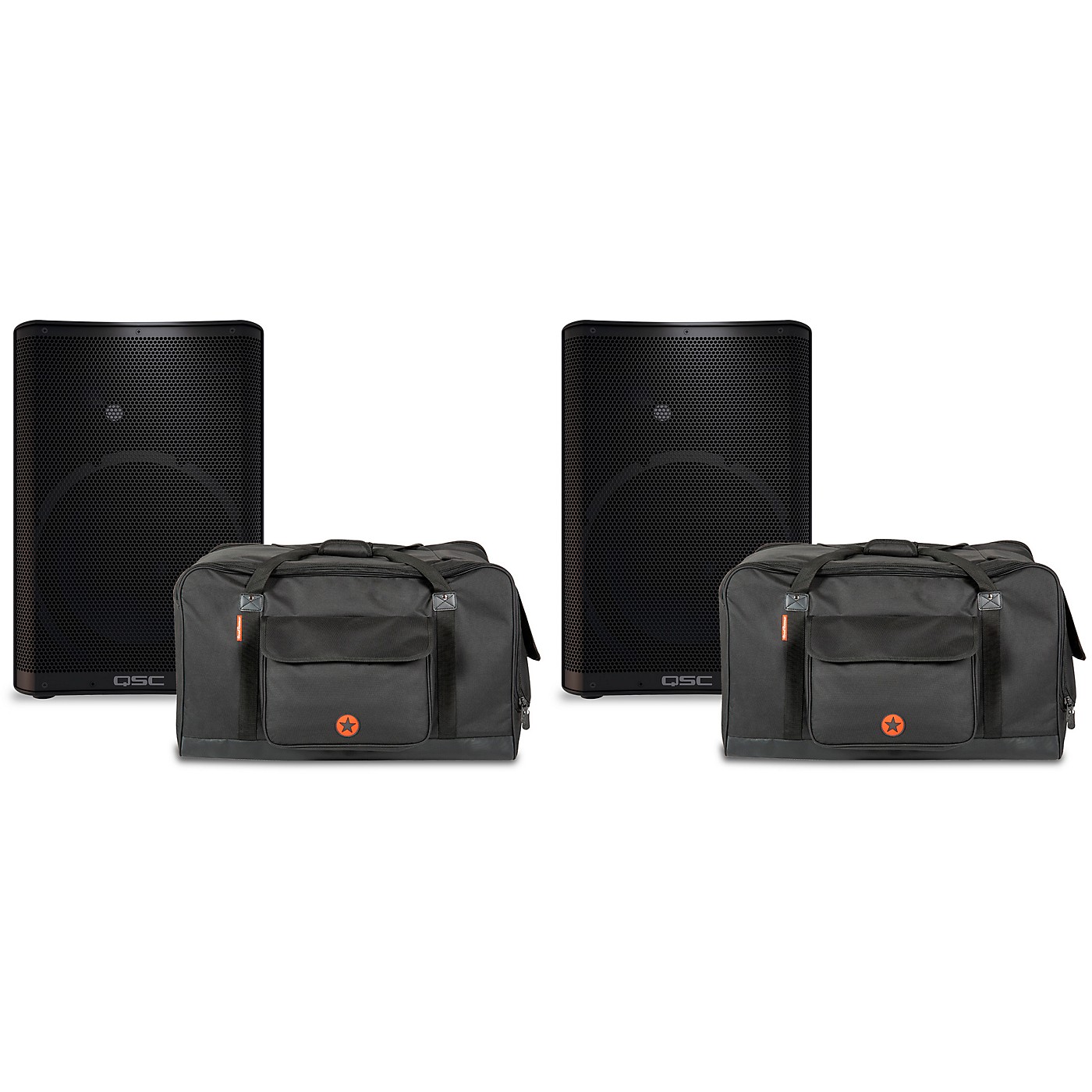 QSC CP12 Powered Speaker Pair With Road Runner Bags thumbnail
