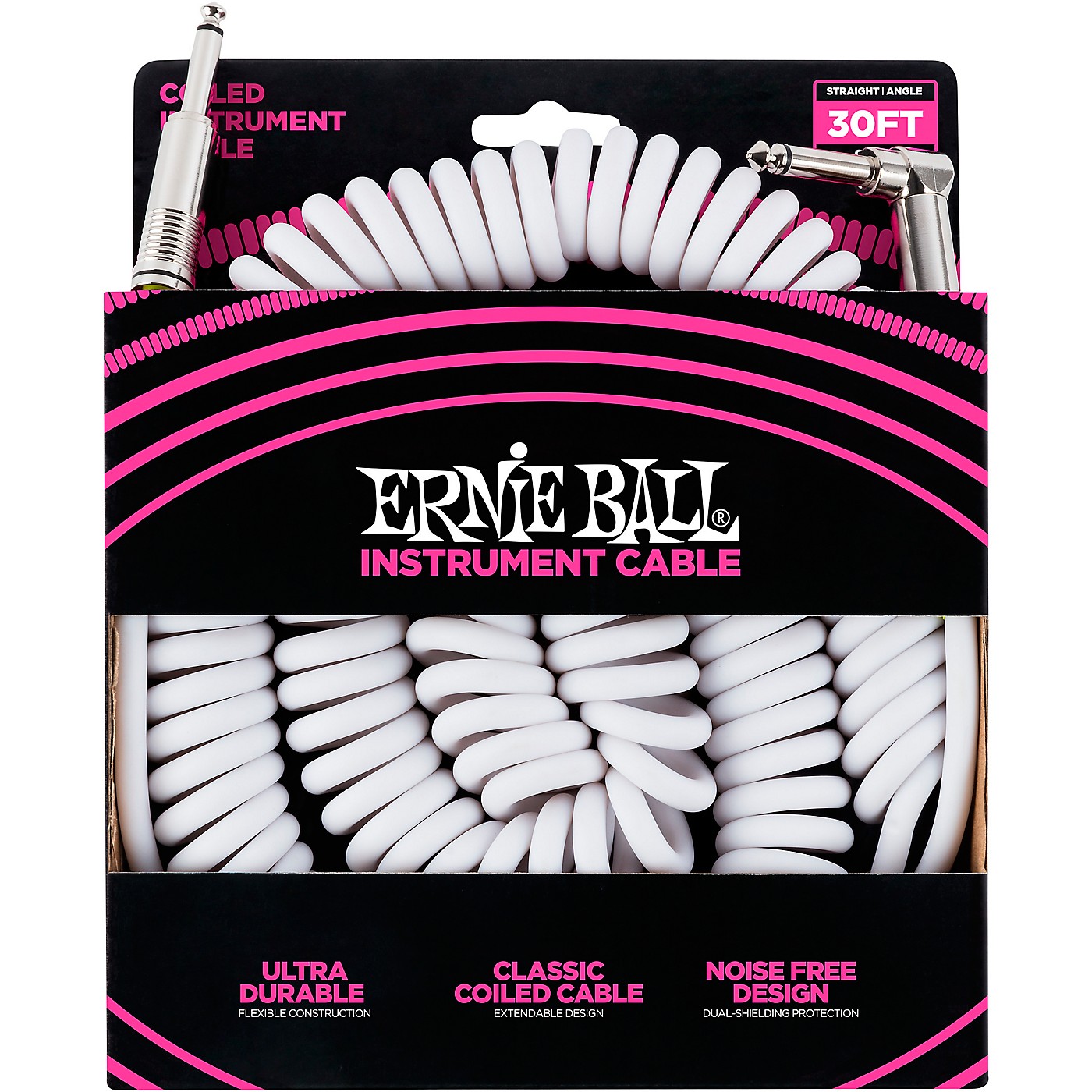Ernie Ball Coiled Ultraflex Straight-Angle Instrument Cable - White thumbnail