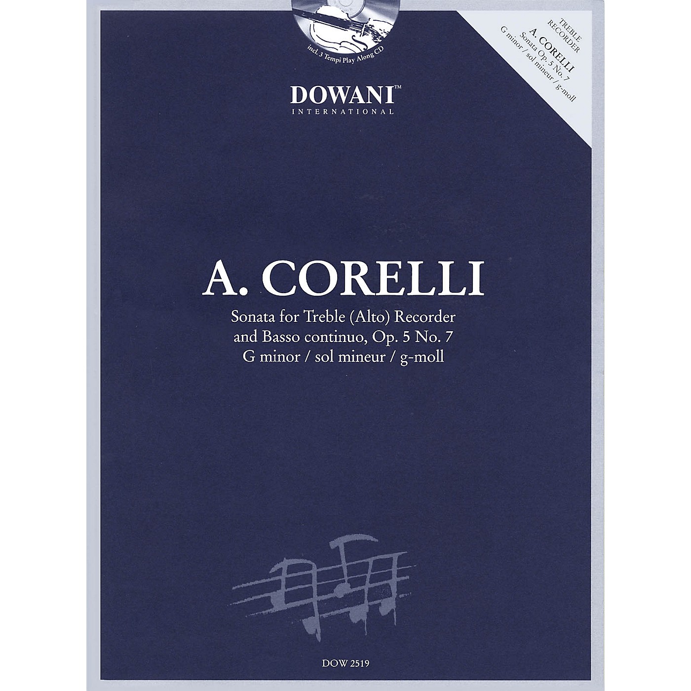 Dowani Editions Corelli: Sonata for Treble (Alto) Recorder & Basso Continuo Op. 5, No. 7 G Minor Dowani Book/CD thumbnail
