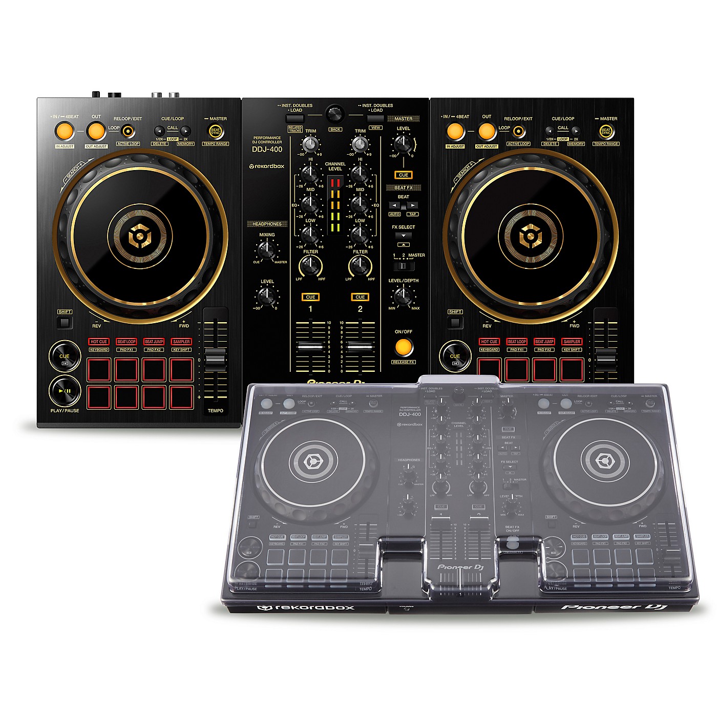 Pioneer DJ DDJ-400-N Limited Edition Gold 2-Channel DJ Controller with Decksaver thumbnail