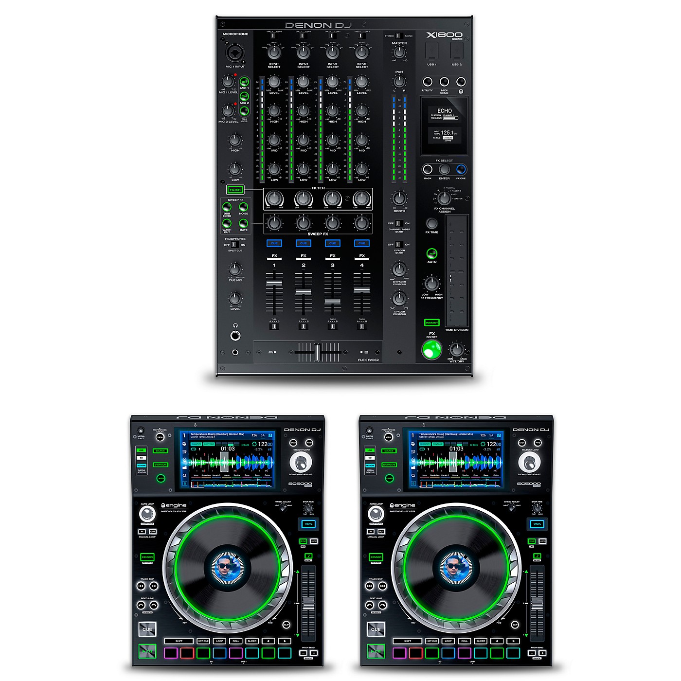 Denon DJ DJ Package with X1800 PRIME Mixer and SC5000 PRIME Media