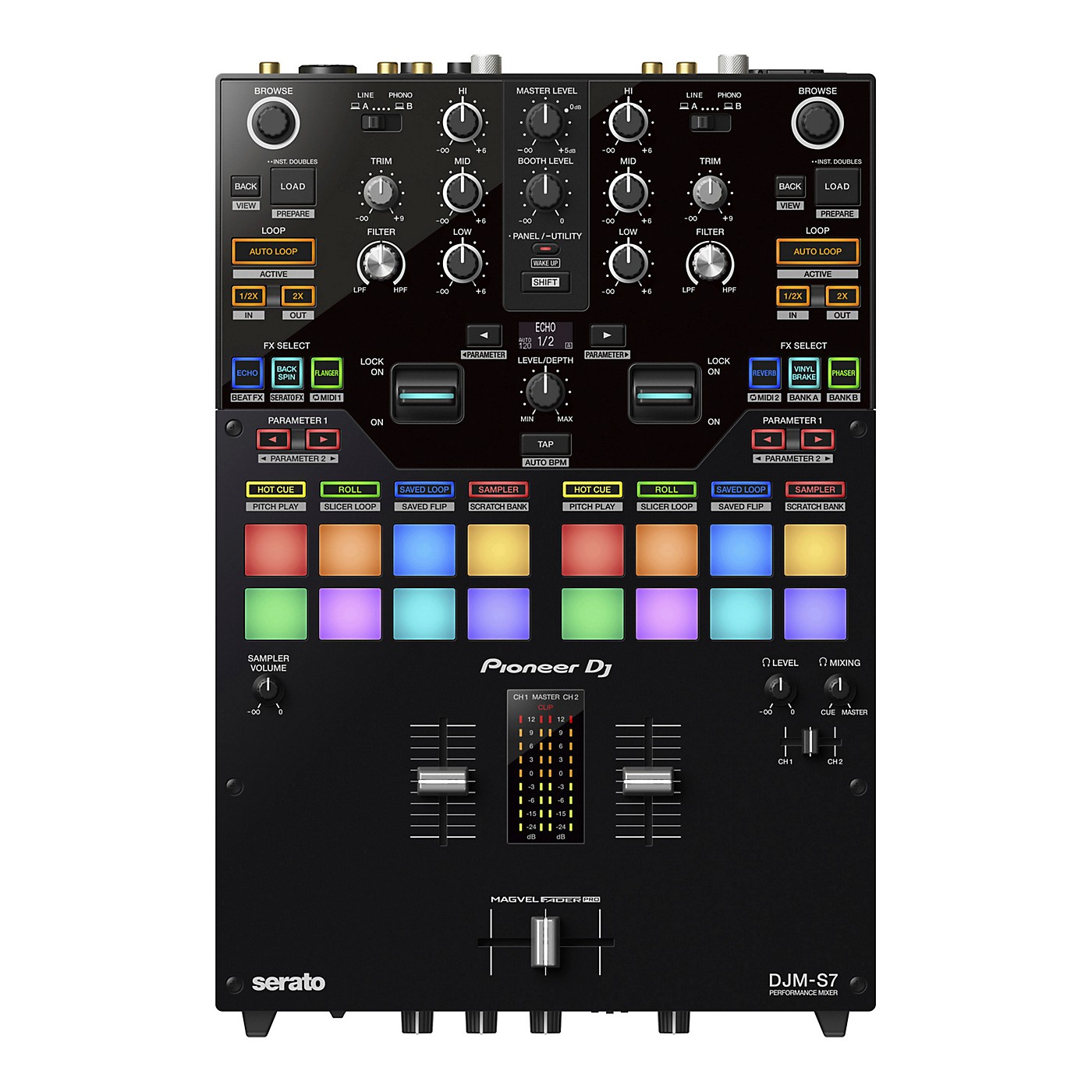 Pioneer DJ DJM-S7 2-Channel Battle Mixer for Serato DJ & rekordbox With Performance Pads thumbnail