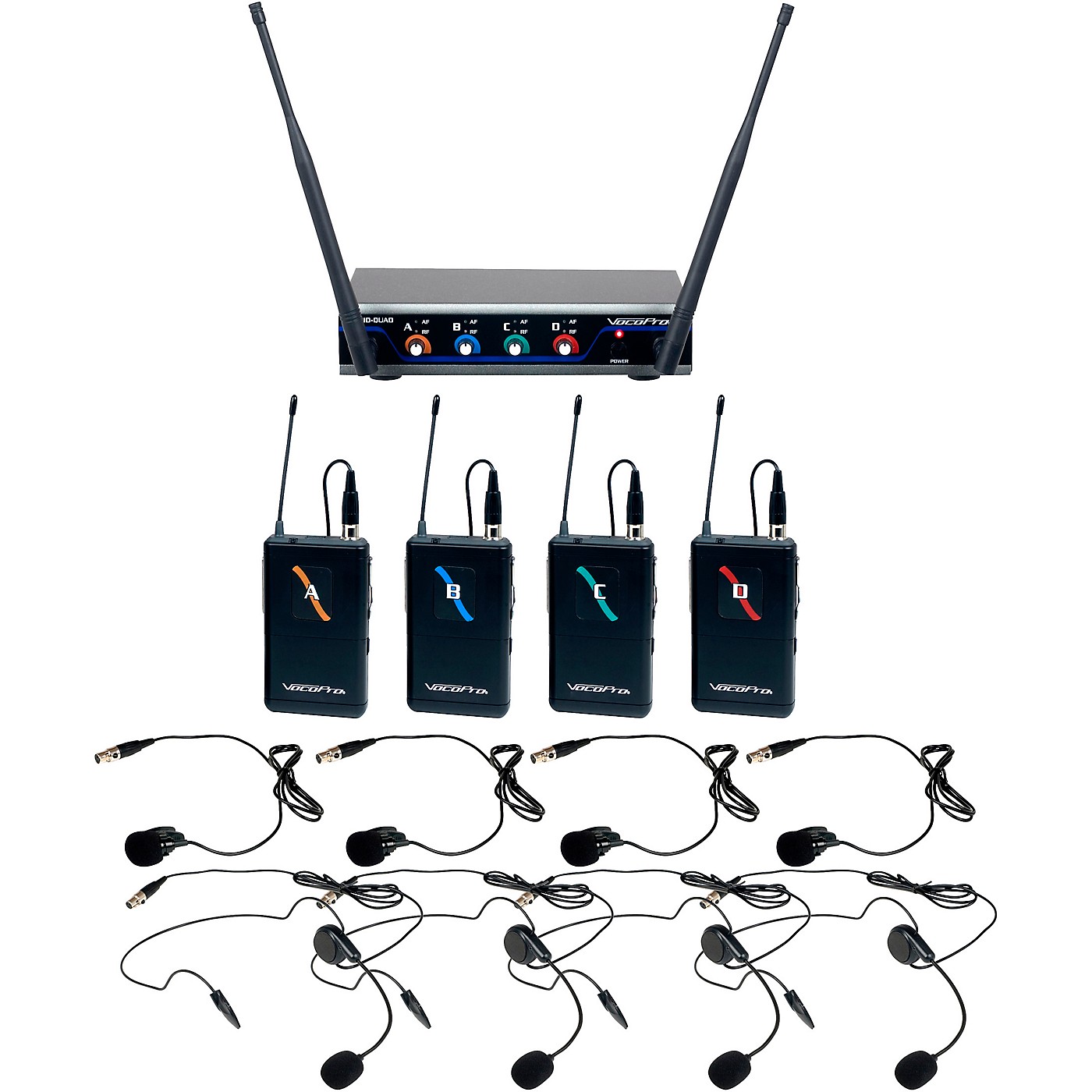 VocoPro Digital-Quad-B3 Four Channel UHF Digital Wireless Headset & Lapel Microphone - Frequency Set 3 thumbnail