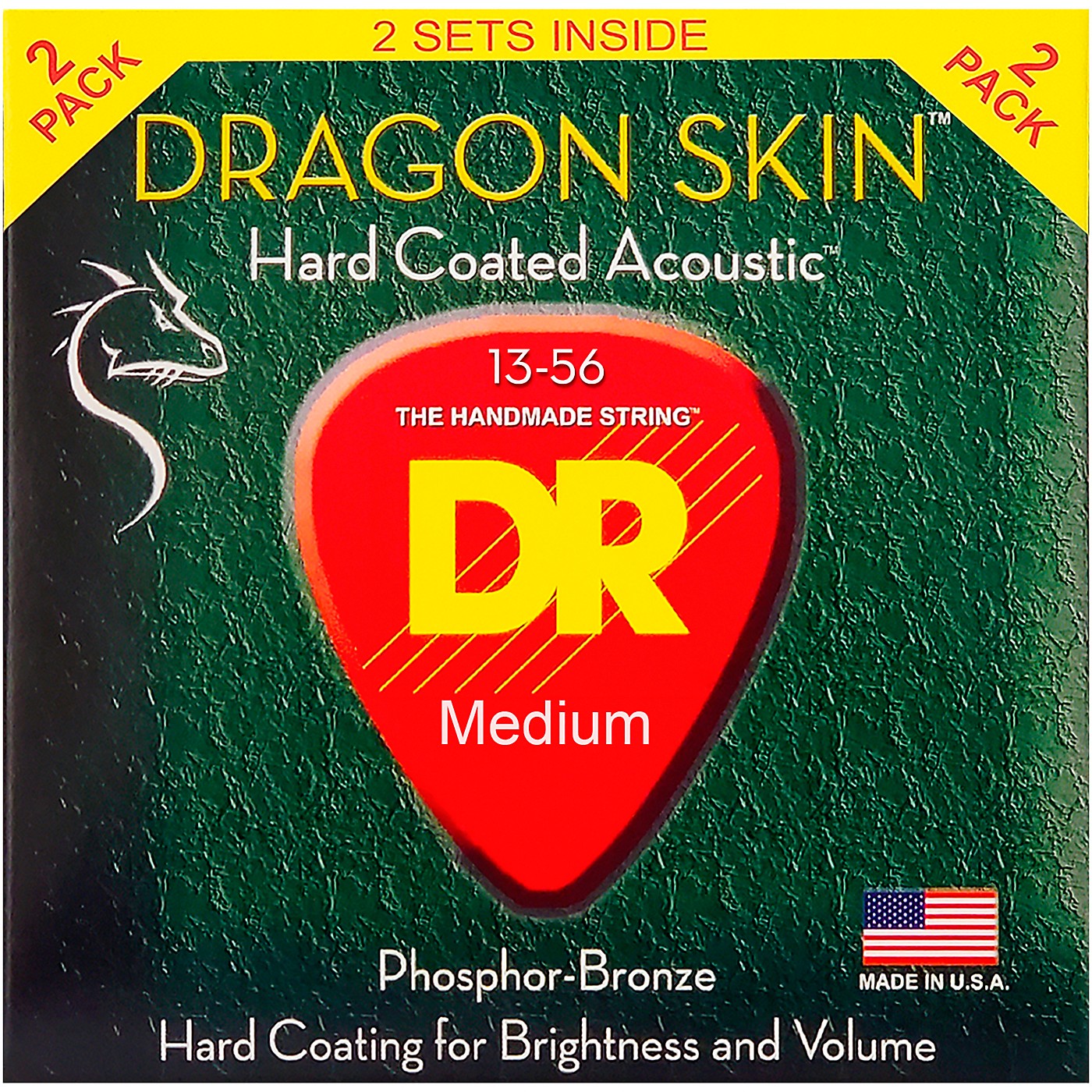 DR Strings Dragon Skin Clear Coated Phosphor Bronze Heavy Acoustic Guitar Strings (13-56) 2 Pack thumbnail