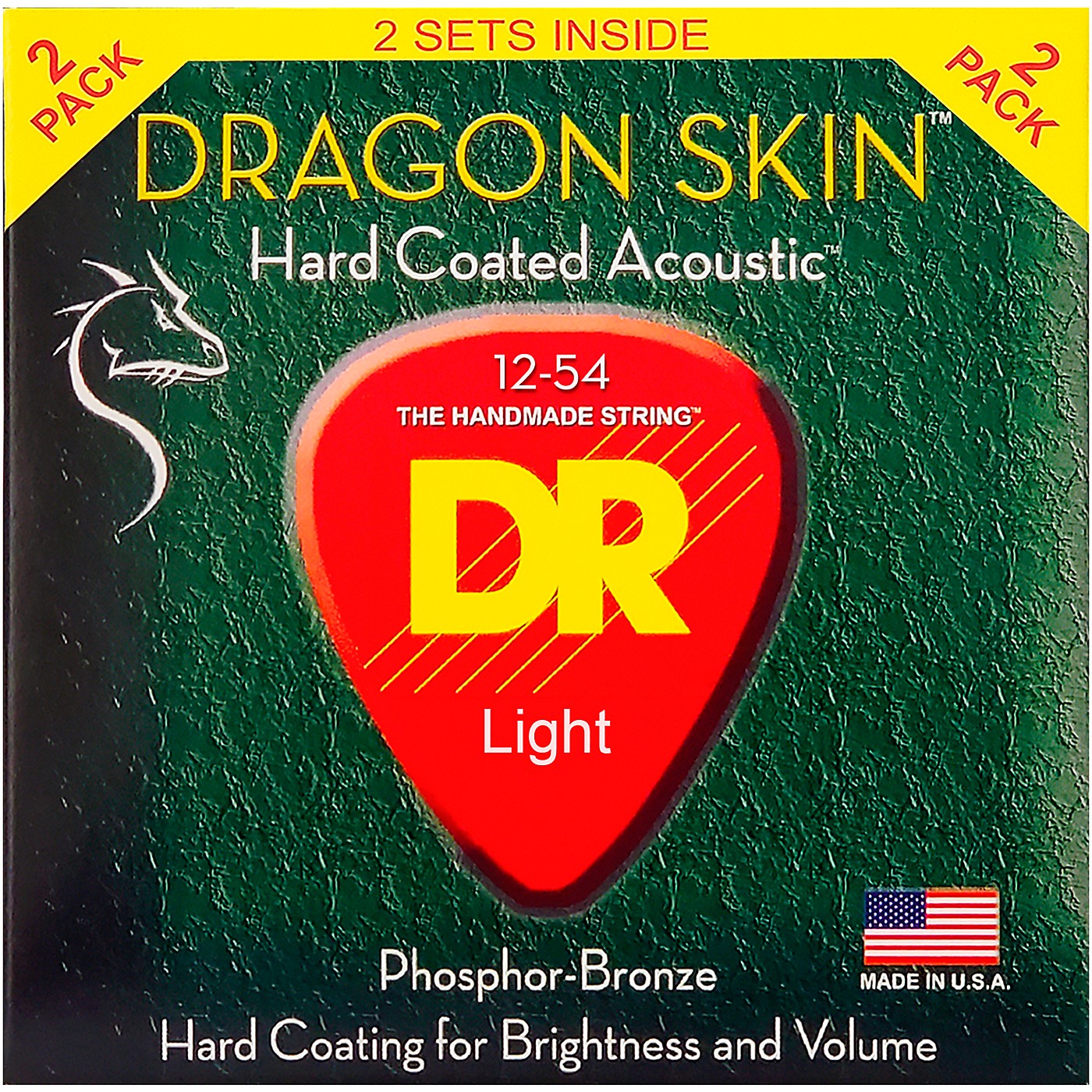 DR Strings Dragon Skin Clear Coated Phosphor Bronze Medium Acoustic Guitar Strings (12-54) 2 Pack thumbnail