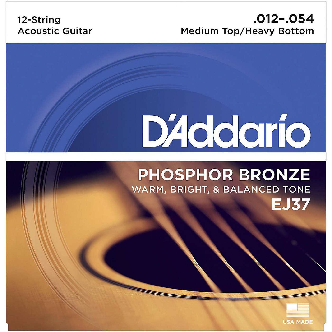 D'Addario EJ37 12-String Phosphor Bronze Acoustic Guitar Strings - Medium Top Heavy Bottom thumbnail