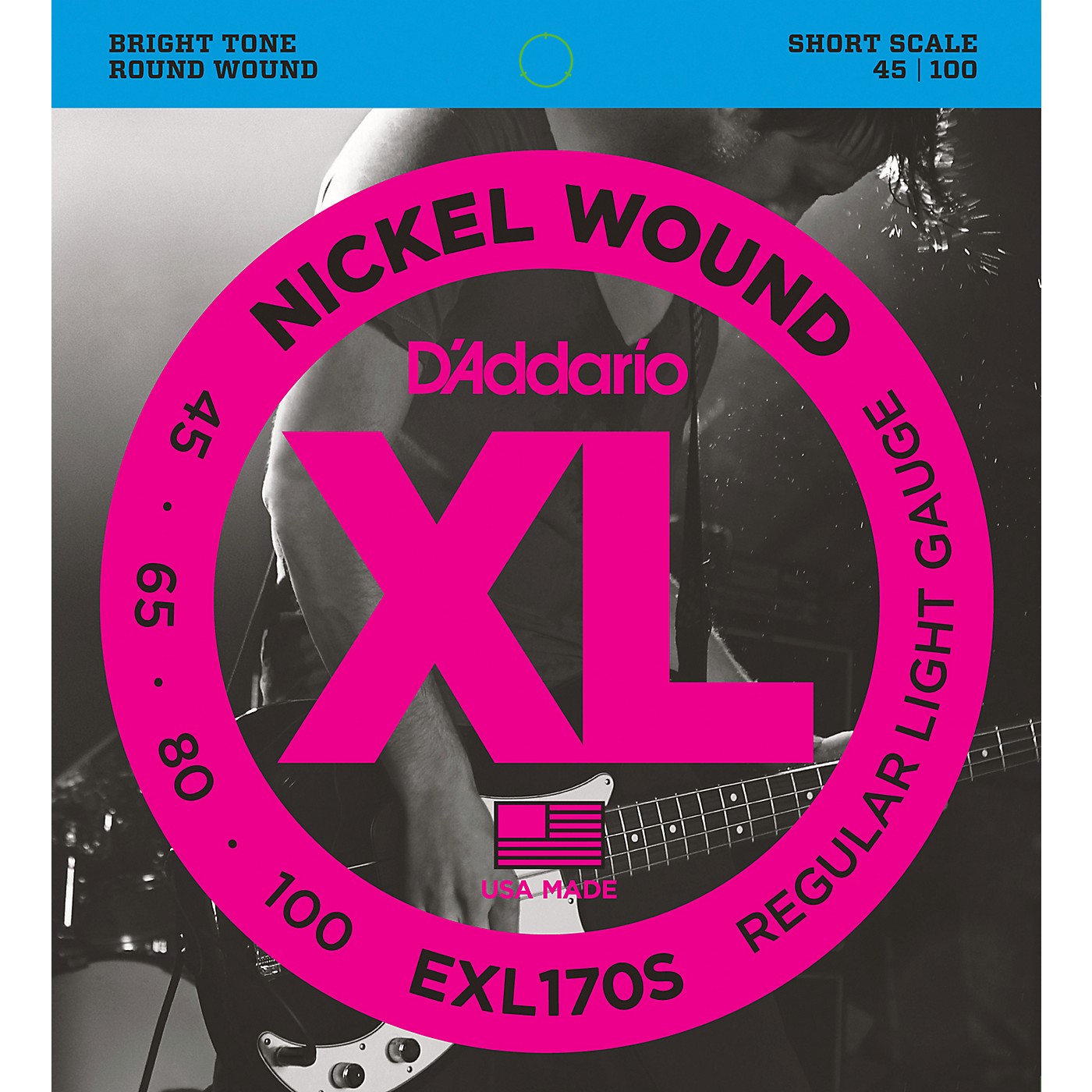 D'Addario EXL170S Light Nickel Wound Short Electric Bass Strings thumbnail