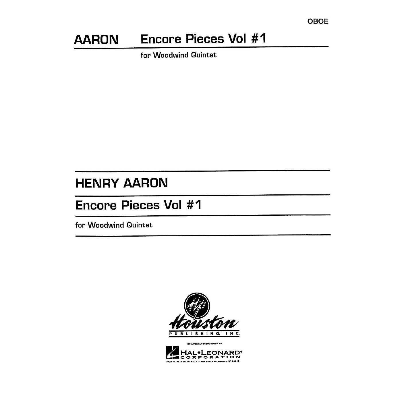 Houston Publishing Encore Pieces for Woodwind Quintet, Vol. 1 (Oboe) Houston Publishing Series Arranged by Henry Aaron thumbnail