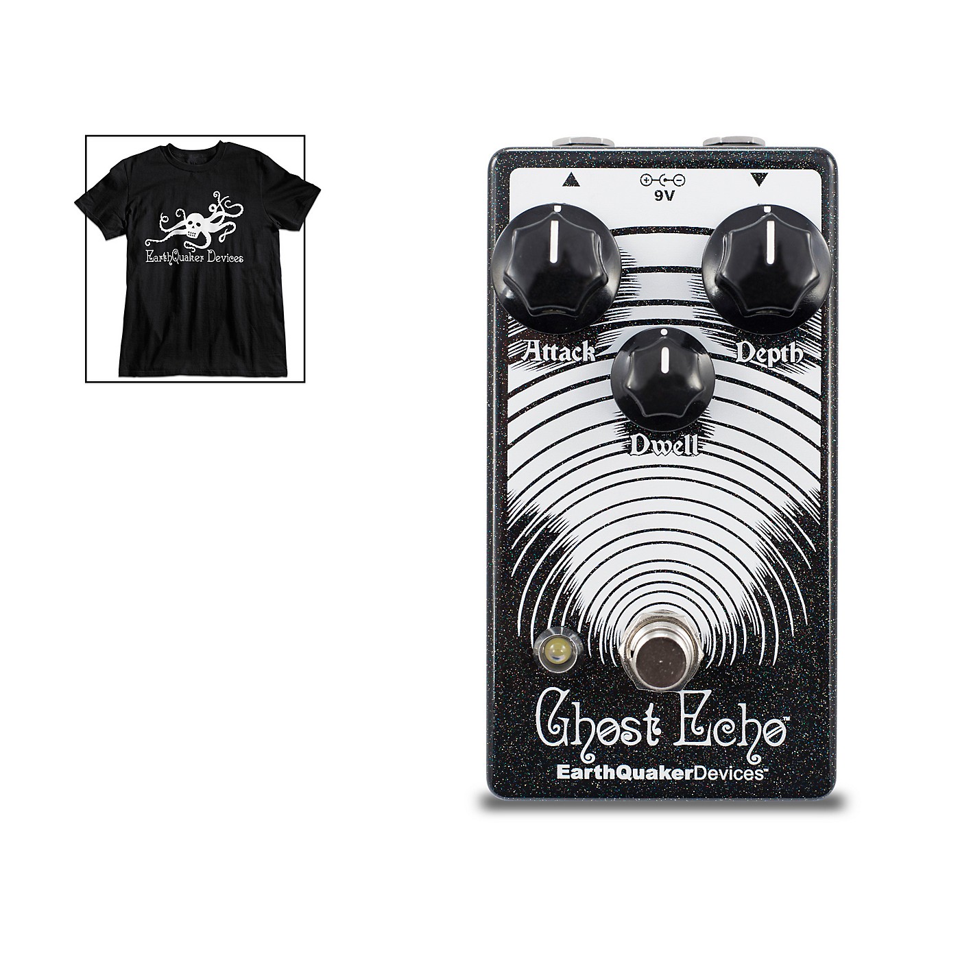 EarthQuaker Devices Ghost Echo Reverb Guitar Effects Pedal V3 with Octoskull T-Shirt Large Black thumbnail