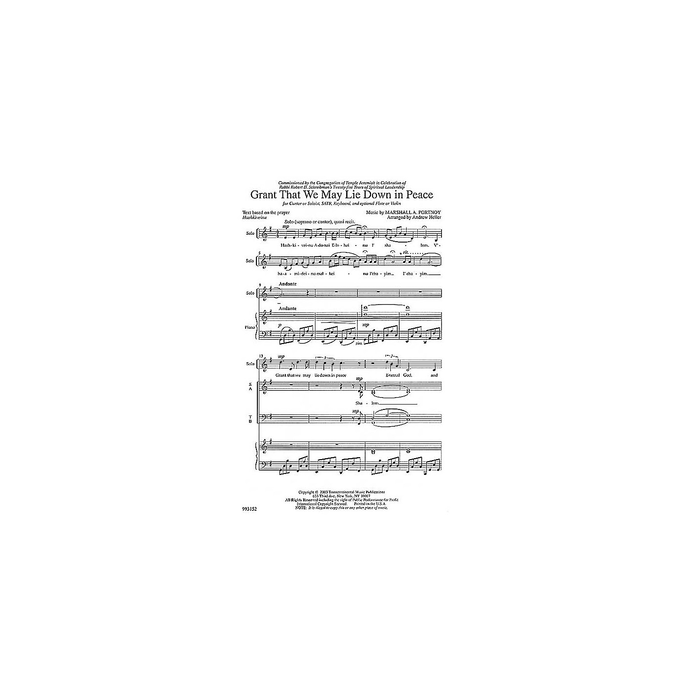 Transcontinental Music Grant That We Lie Down SATB composed by Marshall Portnoy thumbnail