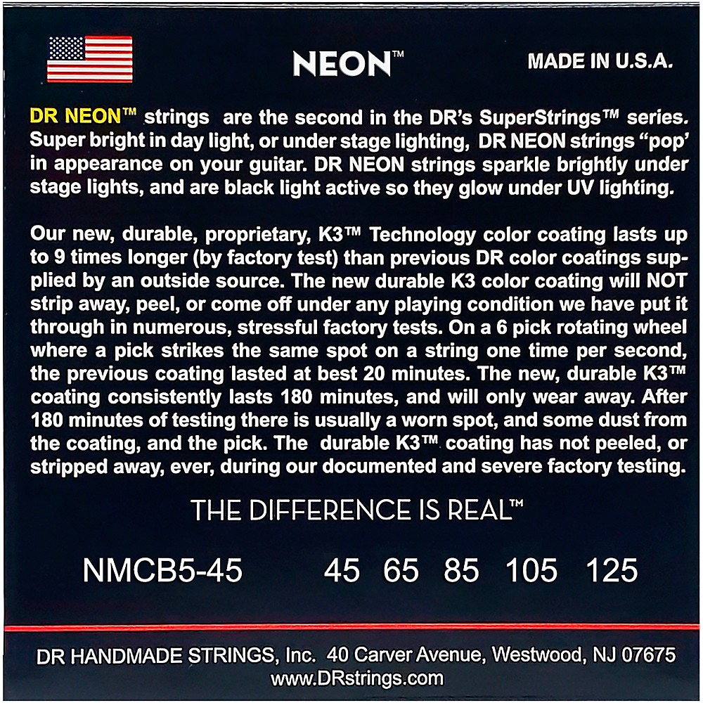 DR Strings Hi-Def NEON Multi-Color Coated Medium 5-String Bass Strings
