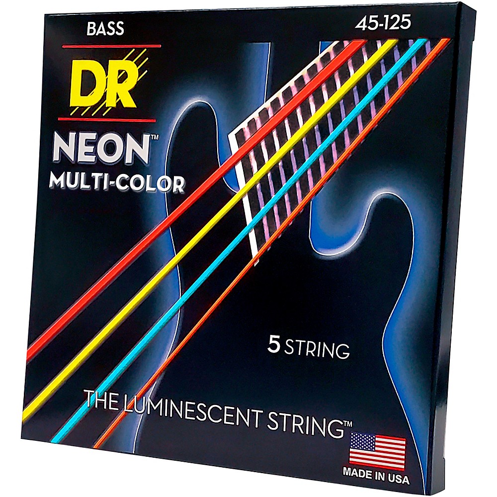 DR Strings Hi-Def NEON Multi-Color Coated Medium 5-String Bass Strings