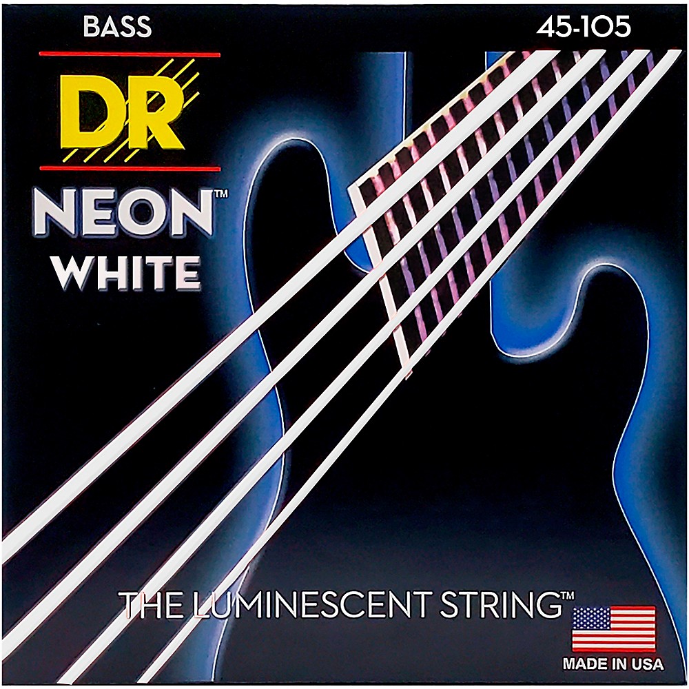 DR Strings Hi-Def NEON 4-струнные басовые струны среднего размера с белым покрытием