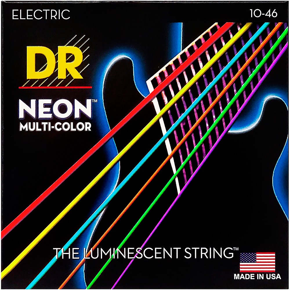 Струны для электрогитары DR Strings Hi-Def NEON с многоцветным покрытием средней плотности