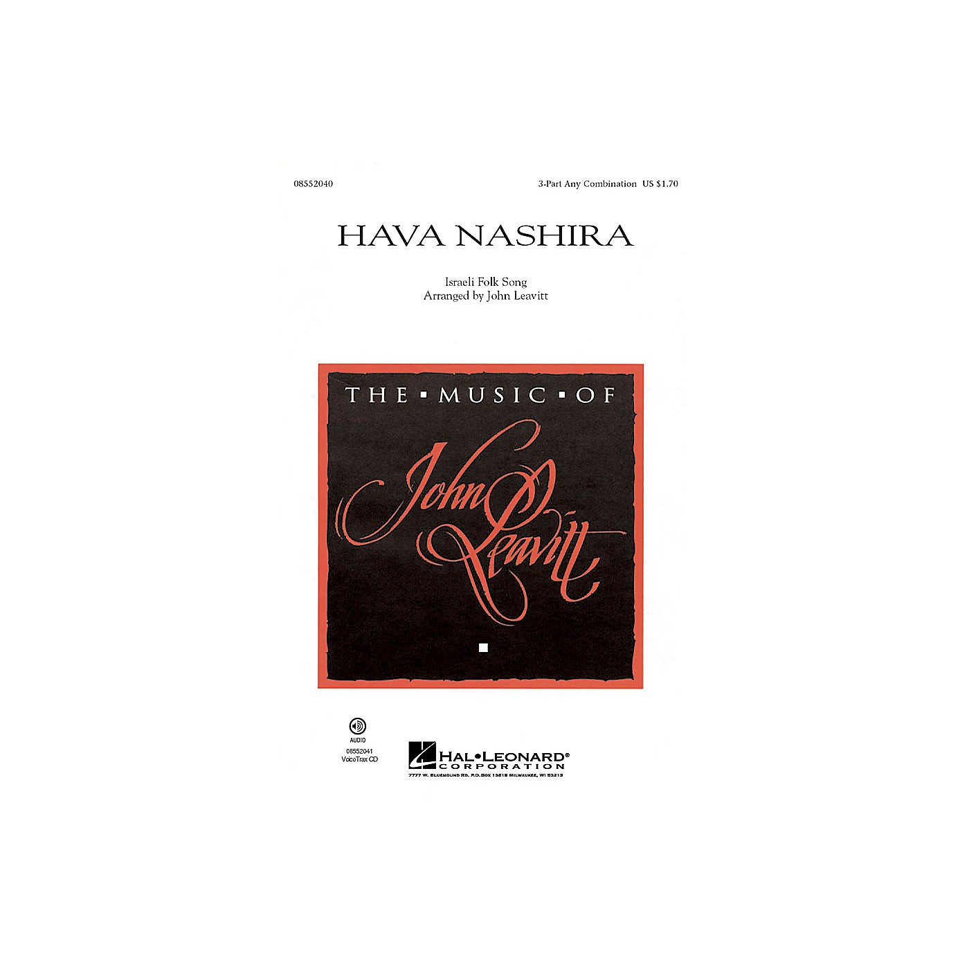 Hal Leonard Hava Nashira 3 Part Any Combination arranged by John Leavitt thumbnail