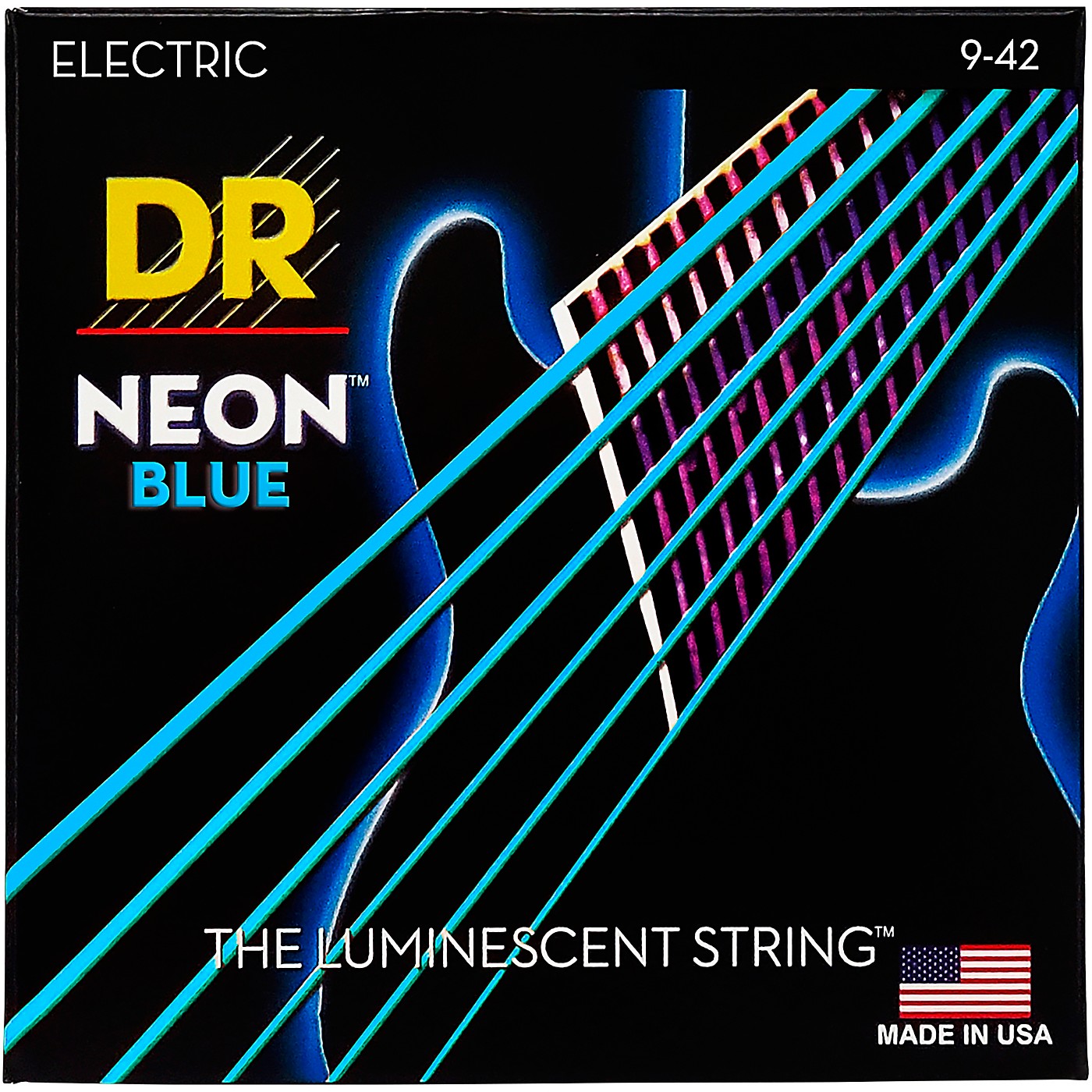 DR Strings Hi-Def NEON Blue Coated Light (9-42) Electric Guitar Strings thumbnail