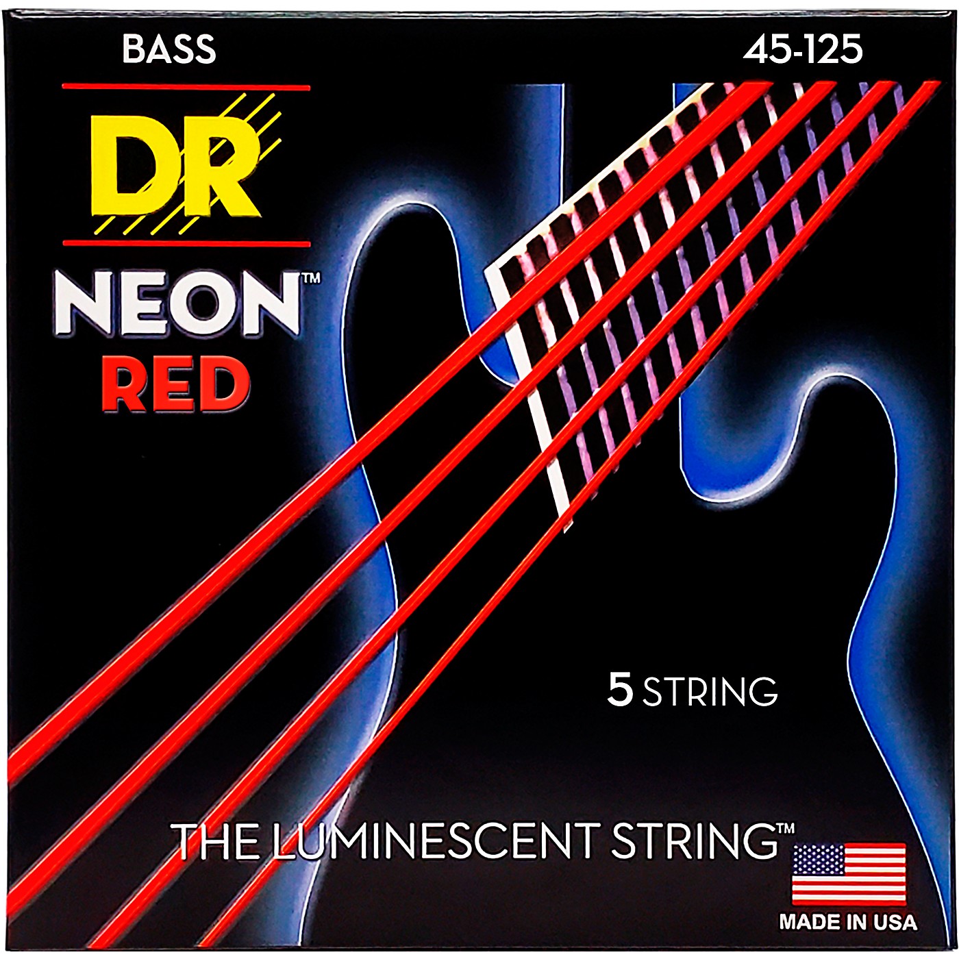 DR Strings Hi-Def NEON Red Coated Medium 5-String (45-125) Bass Guitar Strings thumbnail