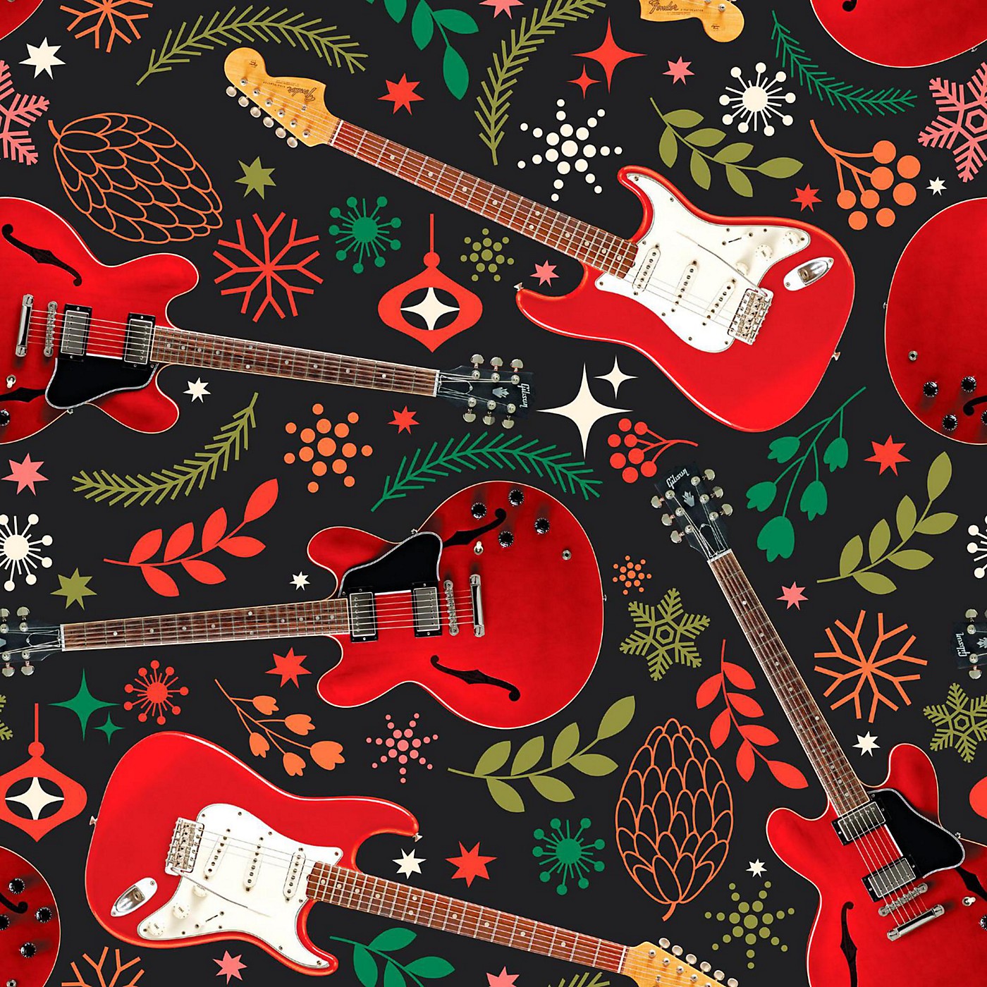 Hal Leonard Holiday Red Guitars Premium Gift Wrapping Paper thumbnail