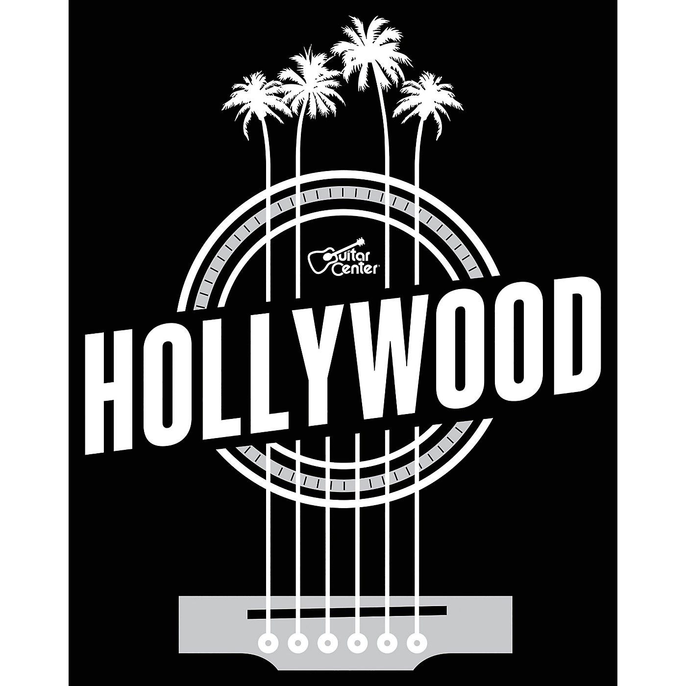 Guitar Center Hollywood Palm Strings - Black/White Sticker thumbnail