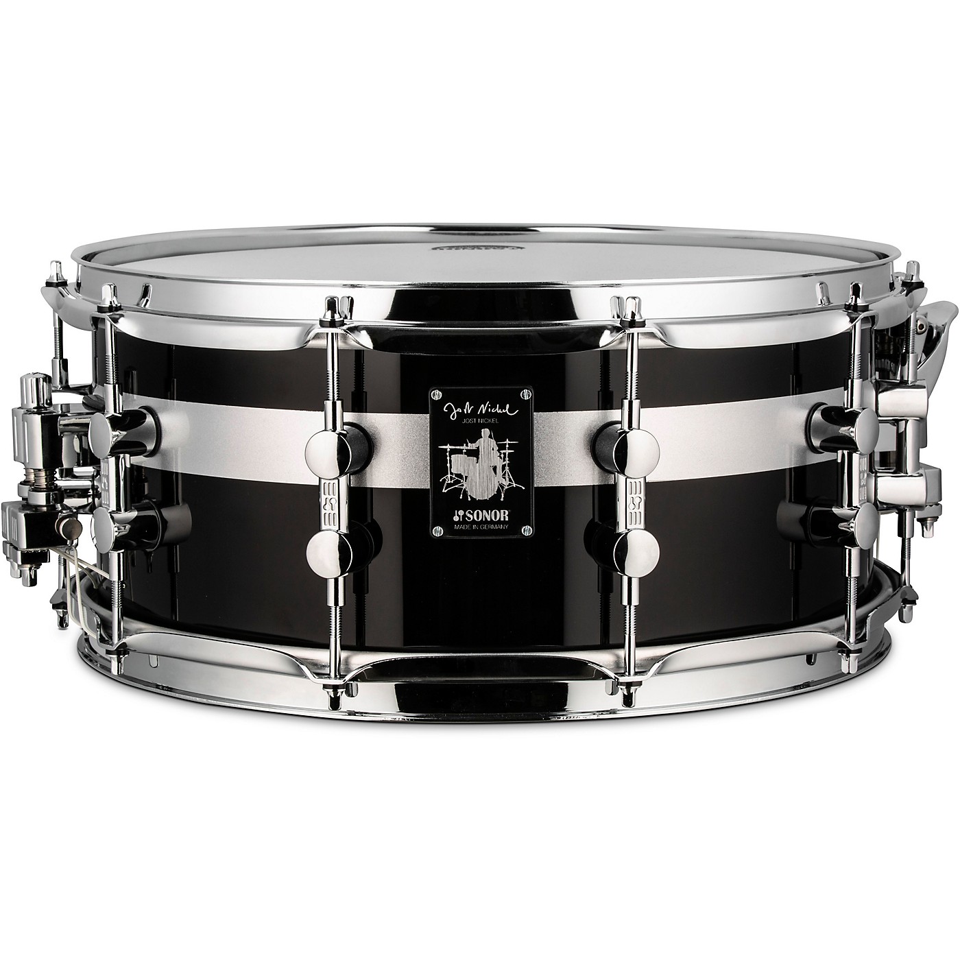 SONOR Jost Nickel Beech Snare Drum, Gloss Black With Stripe, 14x6.5
