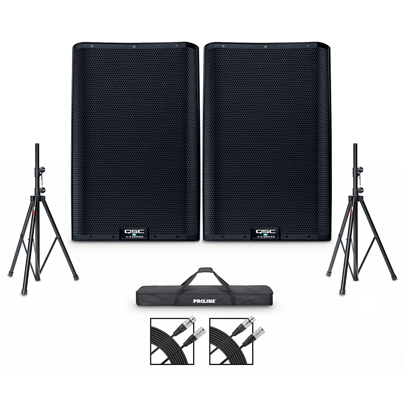 QSC K12.2 Powered Speaker Pair With Cables and Stands thumbnail