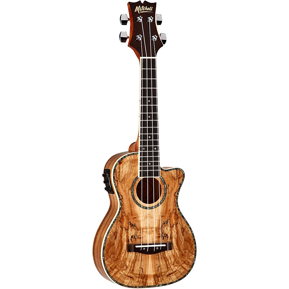 Mitchell Exotic Acoustic Electric Cutaway Ukulele Spalted Maple Natural