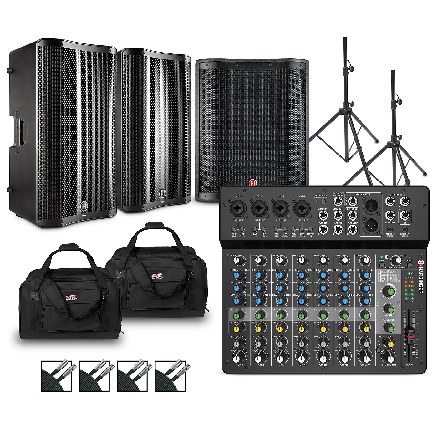 Harbinger LV12 Mixer Package With VARI V4100 Powered Speakers