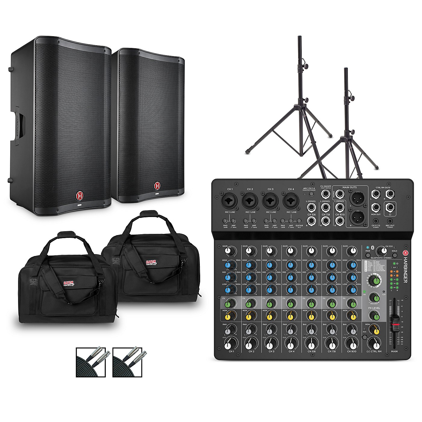 Harbinger LV12 Mixer With VARI V2300 Powered Speakers, Stands, Cables and Tote Bags thumbnail
