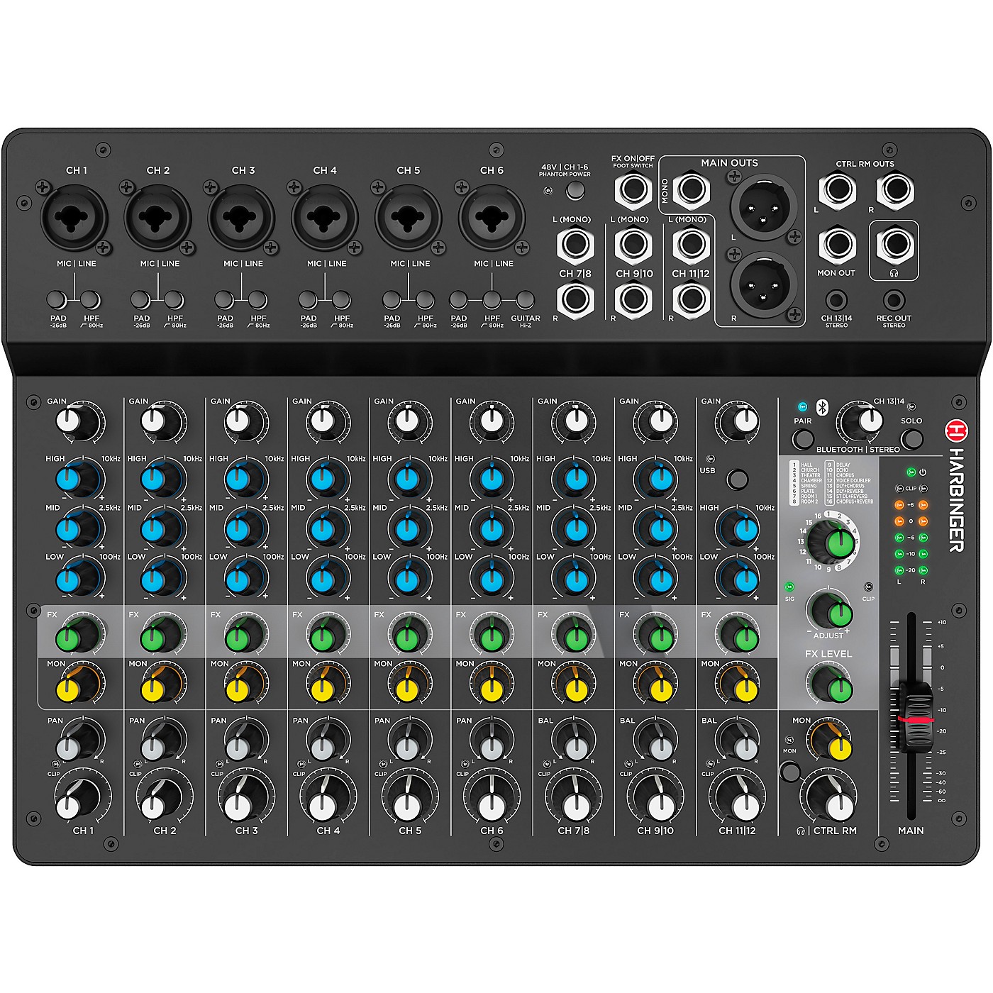Harbinger LV14 14-Channel Analog Mixer With Bluetooth, FX & USB Audio thumbnail