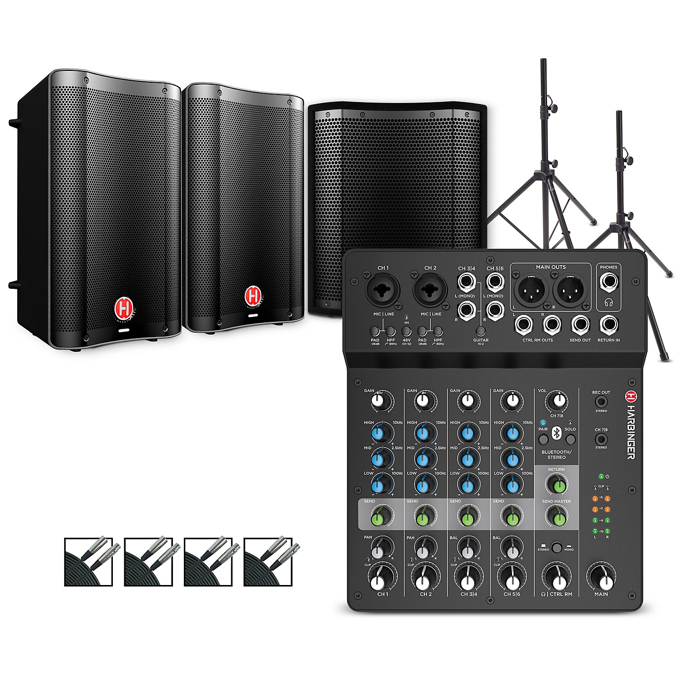 Harbinger LV8 Mixer Package With VARI V2300 Powered Speakers, S12