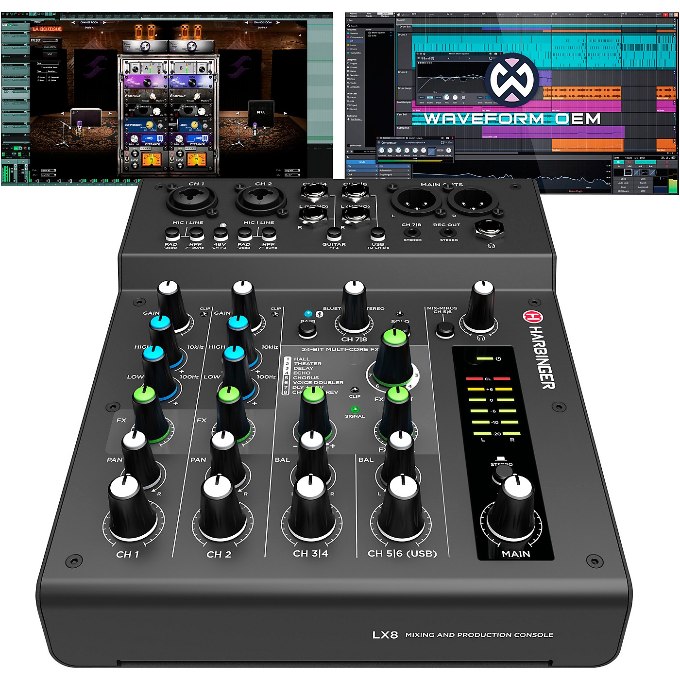 Harbinger LX8 8-Channel Analog Mixer With Bluetooth, FX and USB Audio thumbnail