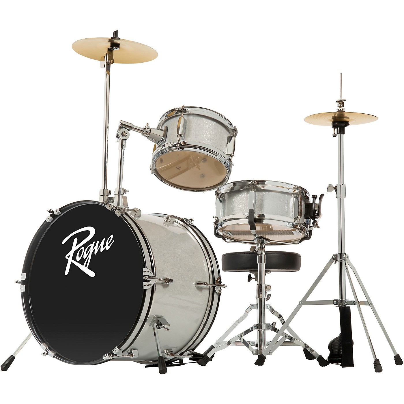 Rogue Lil' Kicker 3Piece Junior Drum Set Metallic Silver Woodwind