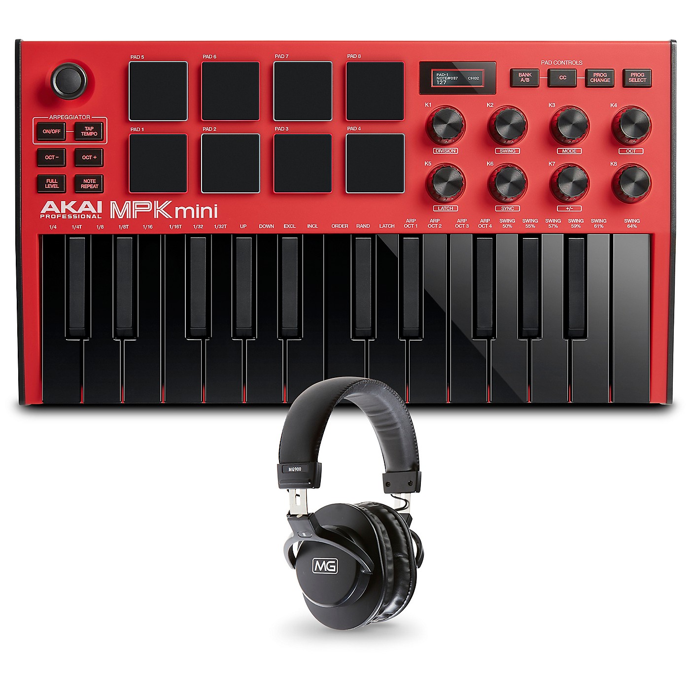Akai Professional MPK mini mk3 Red Keyboard Controller and Headphones thumbnail