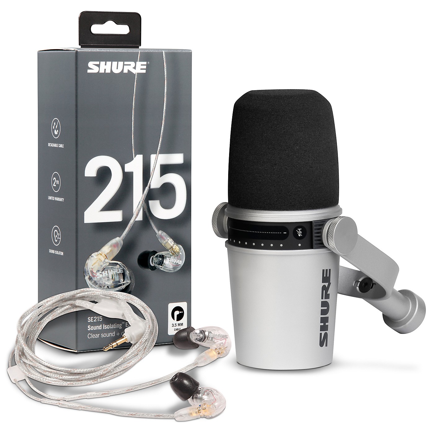 Shure MV7-S USB Microphone and SE215 Earphones Content Creator Bundle thumbnail