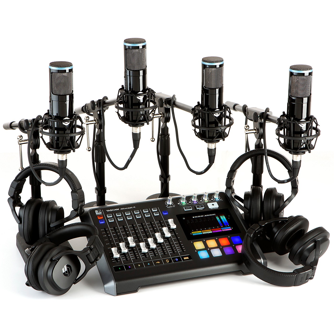 Tascam Mixcast 4 4-Person Podcasting Bundle With Sterling Audio SP150 Microphones and S400 Studio Headphones thumbnail