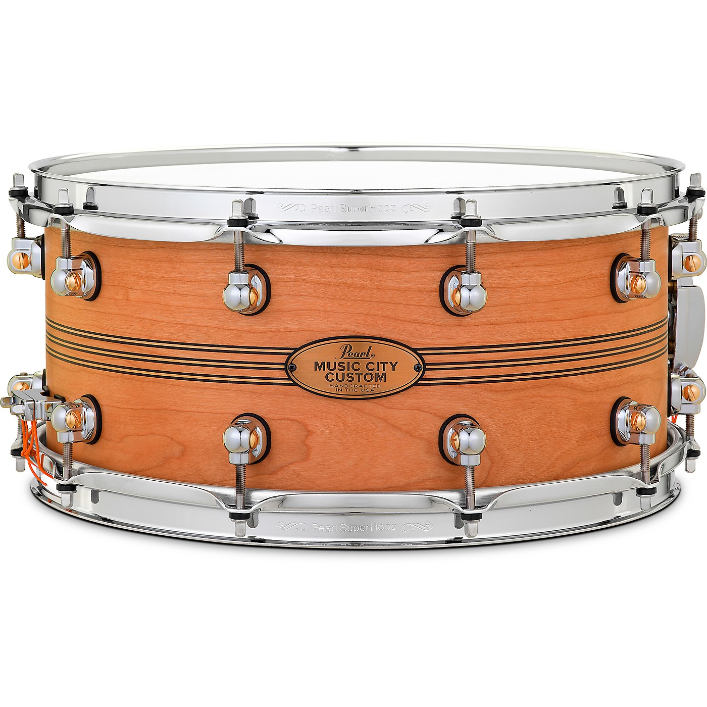 Pearl Music City Custom Solid Shell Snare Cherry with Boxwood-Rose TriBand Inlay thumbnail
