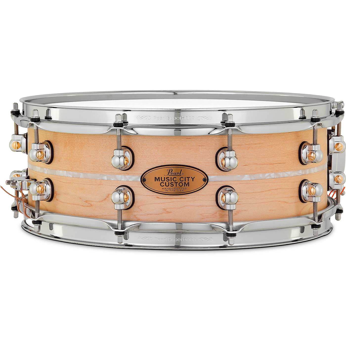Pearl Music City Custom Solid Shell Snare Maple with Nicotine Marine Inlay thumbnail