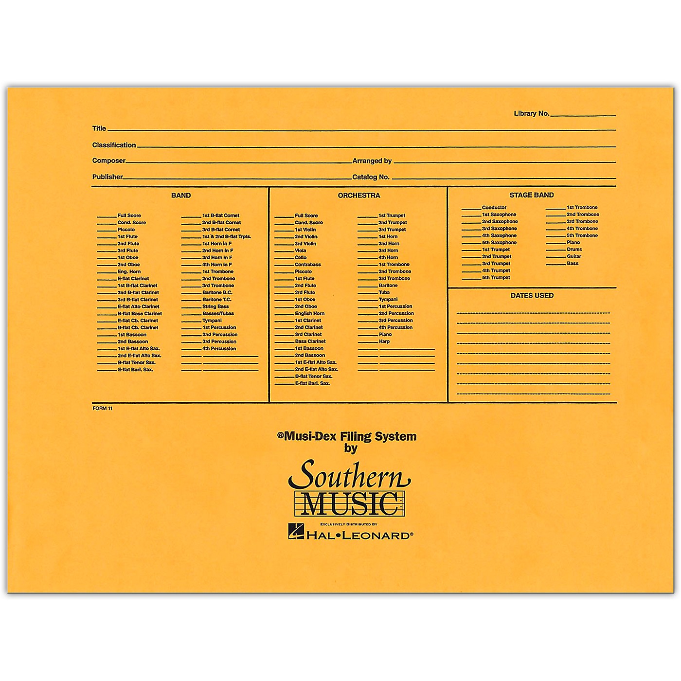 Southern Musidex Band/Orchestra Concert Size Filing Envelope Concert Band thumbnail